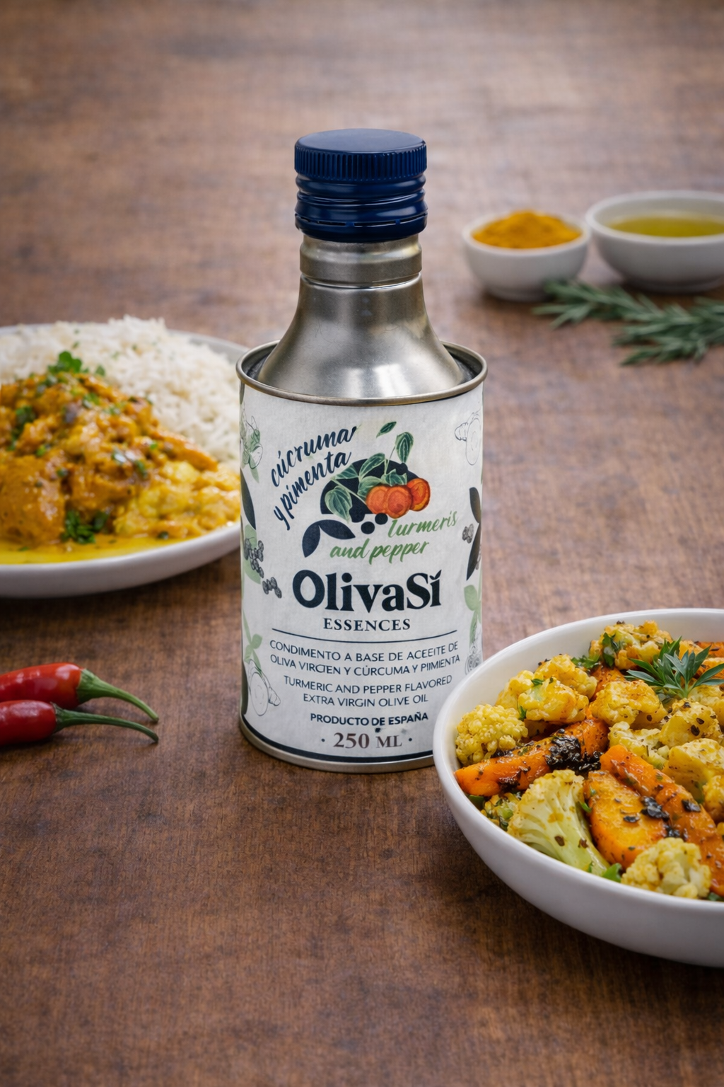 Aceite de Oliva Virgen Extra Aromatizado Oliva Sí, con Cúrcuma y Pimienta, 250ml