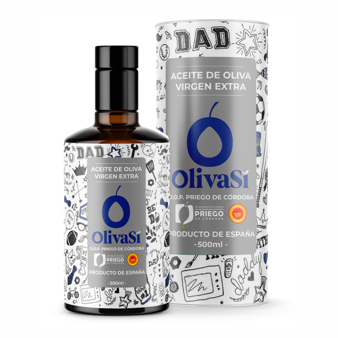Aceite de Oliva Virgen Extra con denominación de Origen Priego de Córdoba, Oliva Sí edición Padre, 500ml, coupague Hojiblanco-Picudo-Picual.