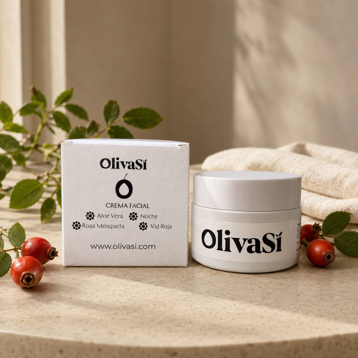 Crema Facial Día y Noche de Rosa Mosqueta con Aceite de Oliva Virgen Extra y FPS 50 ml